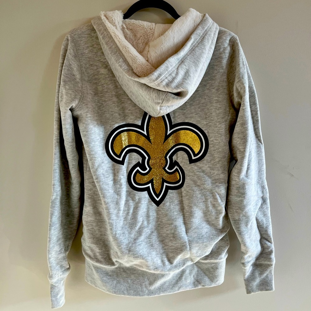 Victoria’s Secret Pink Plush Lined Zip Hoodie w/Fleur-de-Lis New Orleans Saints